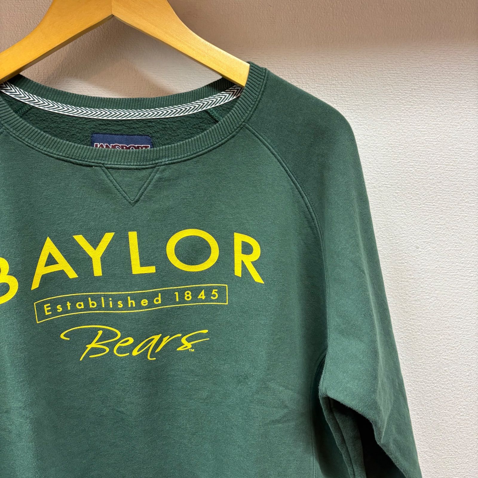 古着 XL スウェットJANSPORT ジャンスポーツ BAYLOR スポーツ ラグラン クルーネック トレーナー 緑