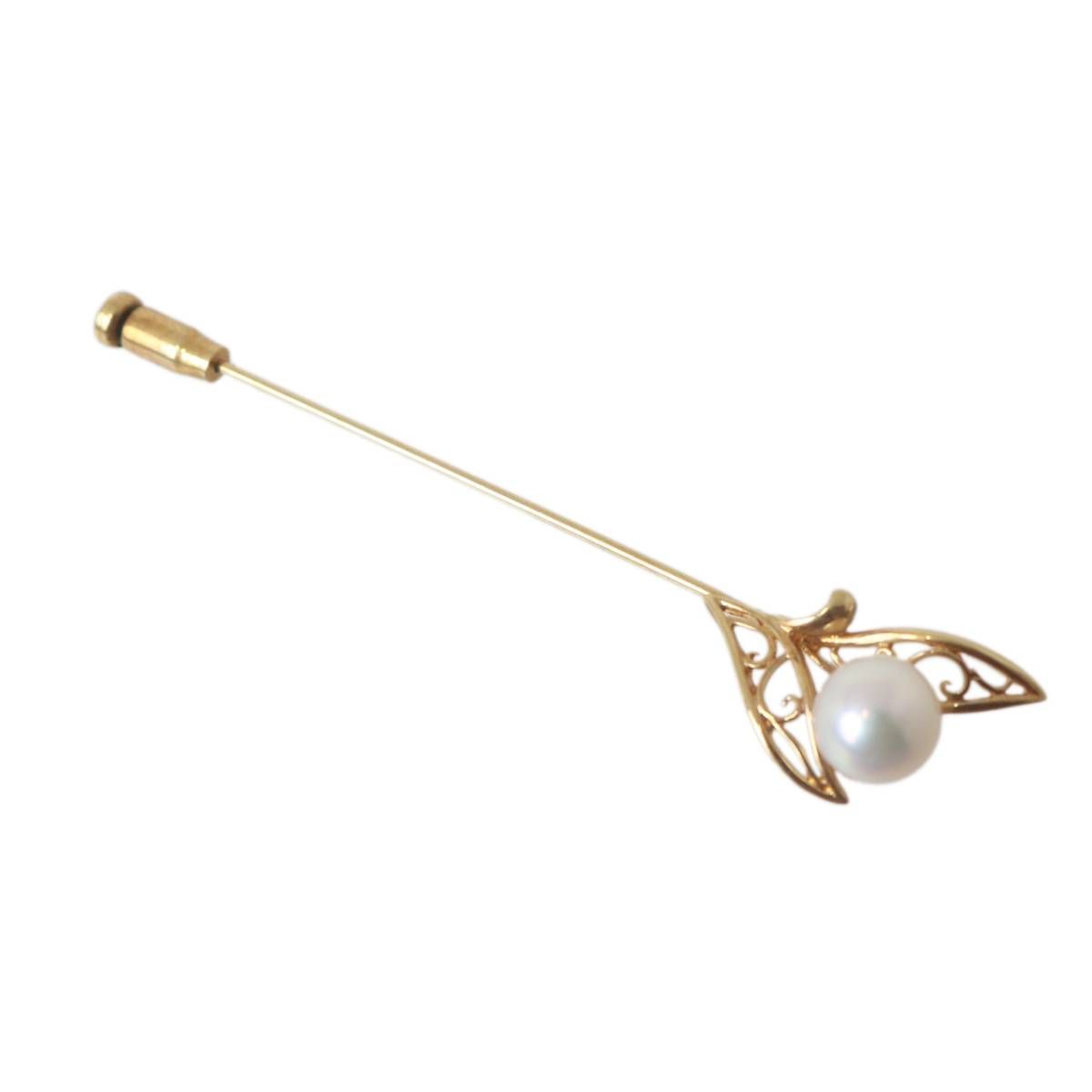パール ピンブローチ 本真珠×K18 全長7cm パール7.7mm珠 重量2.9g NT B