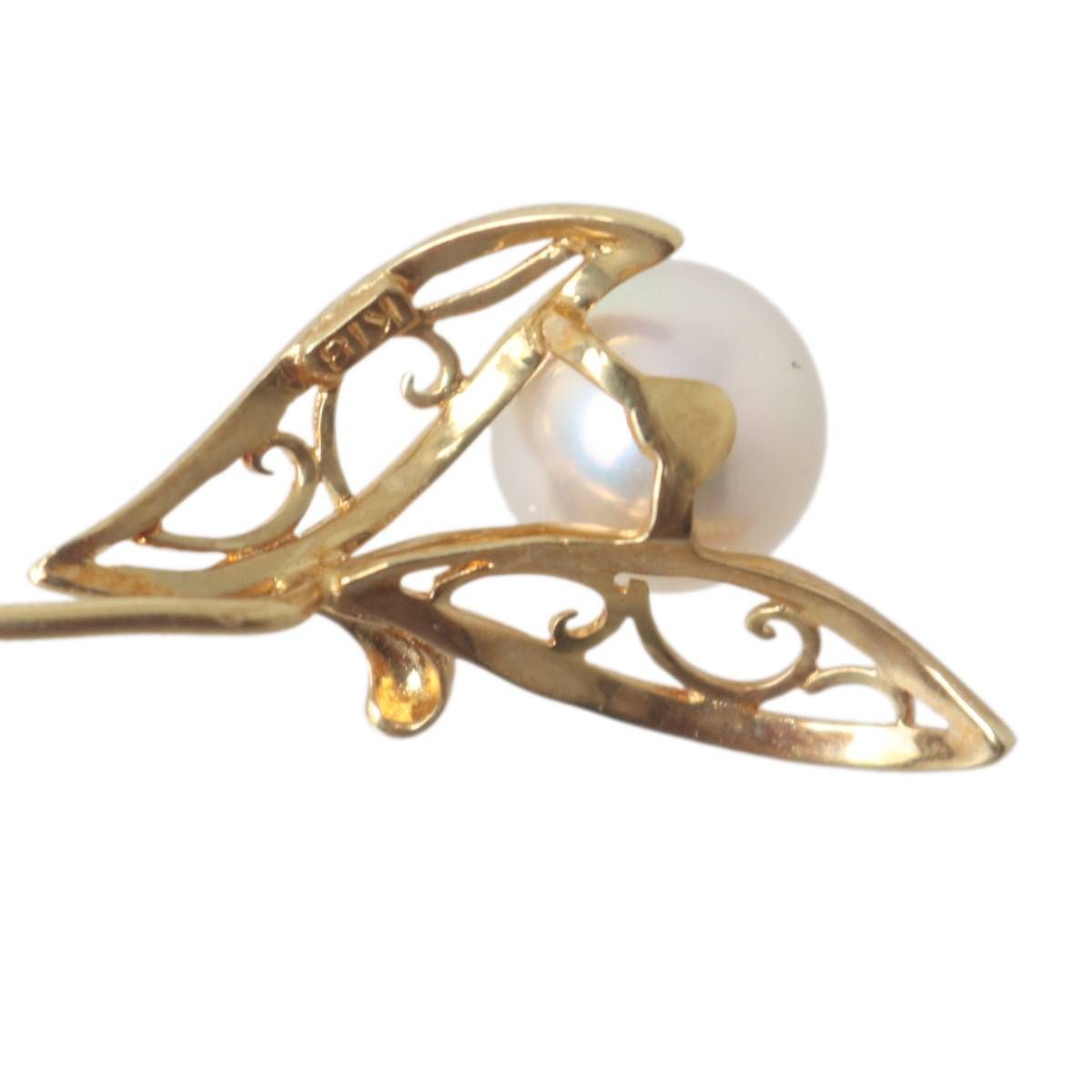 パール ピンブローチ 本真珠×K18 全長7cm パール7.7mm珠 重量2.9g NT B