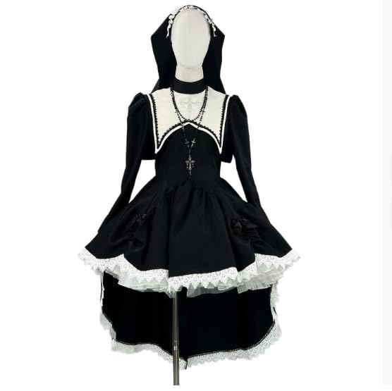 ダーク系の甘くクールな刺繍の十字架 シスター衣装COSサブカルフルセット撮影用 舞台演出衣装仮面コスプレハ