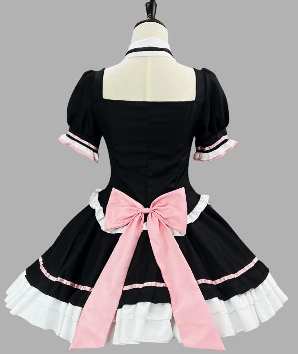 ロリータ 男娘コス猫爪蝶ネクタイ刺繍メイド服ロリータコスプレ衣装フルセット撮影用 舞台演出衣装仮面コスプレハ