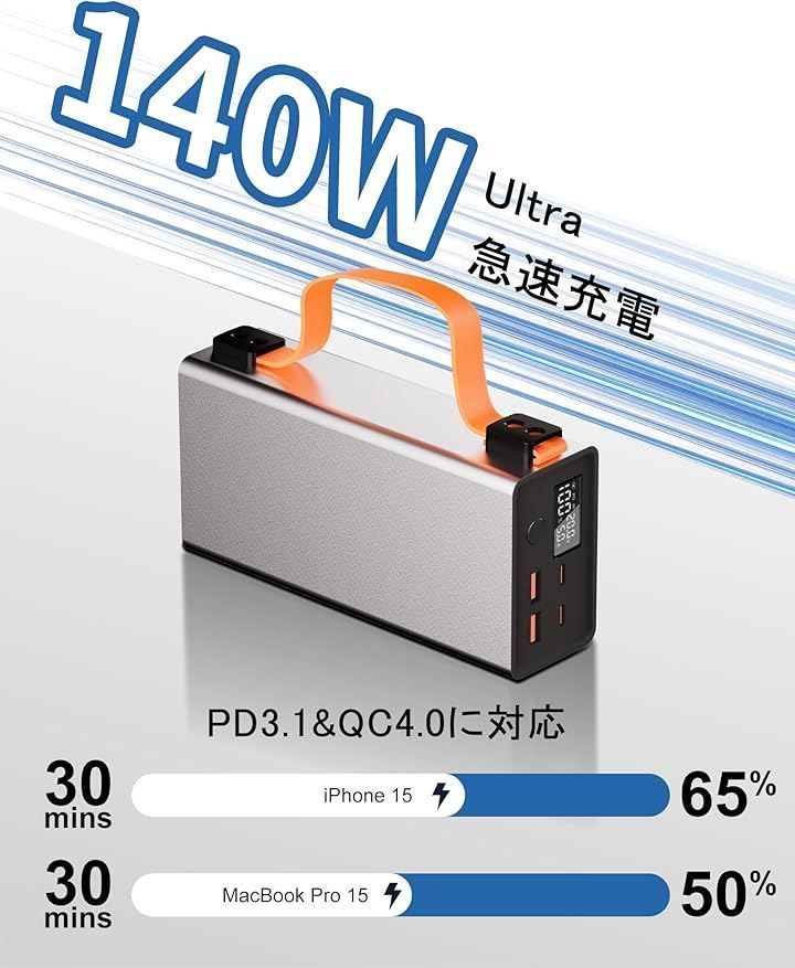 AHEHO 大容量 86000mAhポータブル電源 140W出力 • 318Wh 30分で65