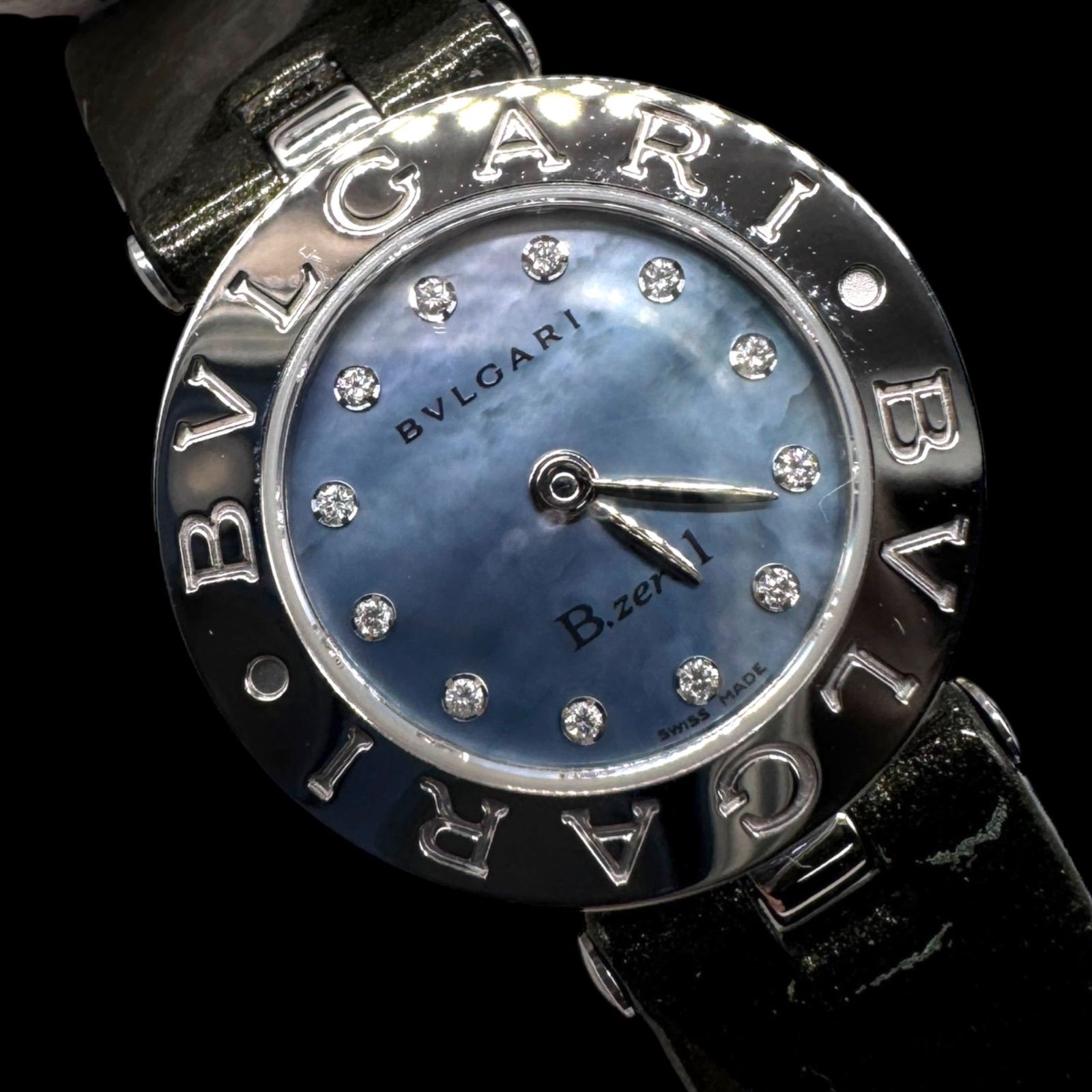美品♡ブルガリ b-zero1 レディース腕時計 12Pダイヤ シェル文字盤 BVLGARI ブルガリ B-zero1 12Pダイヤモンド BZ22S ブルーシェル文字盤