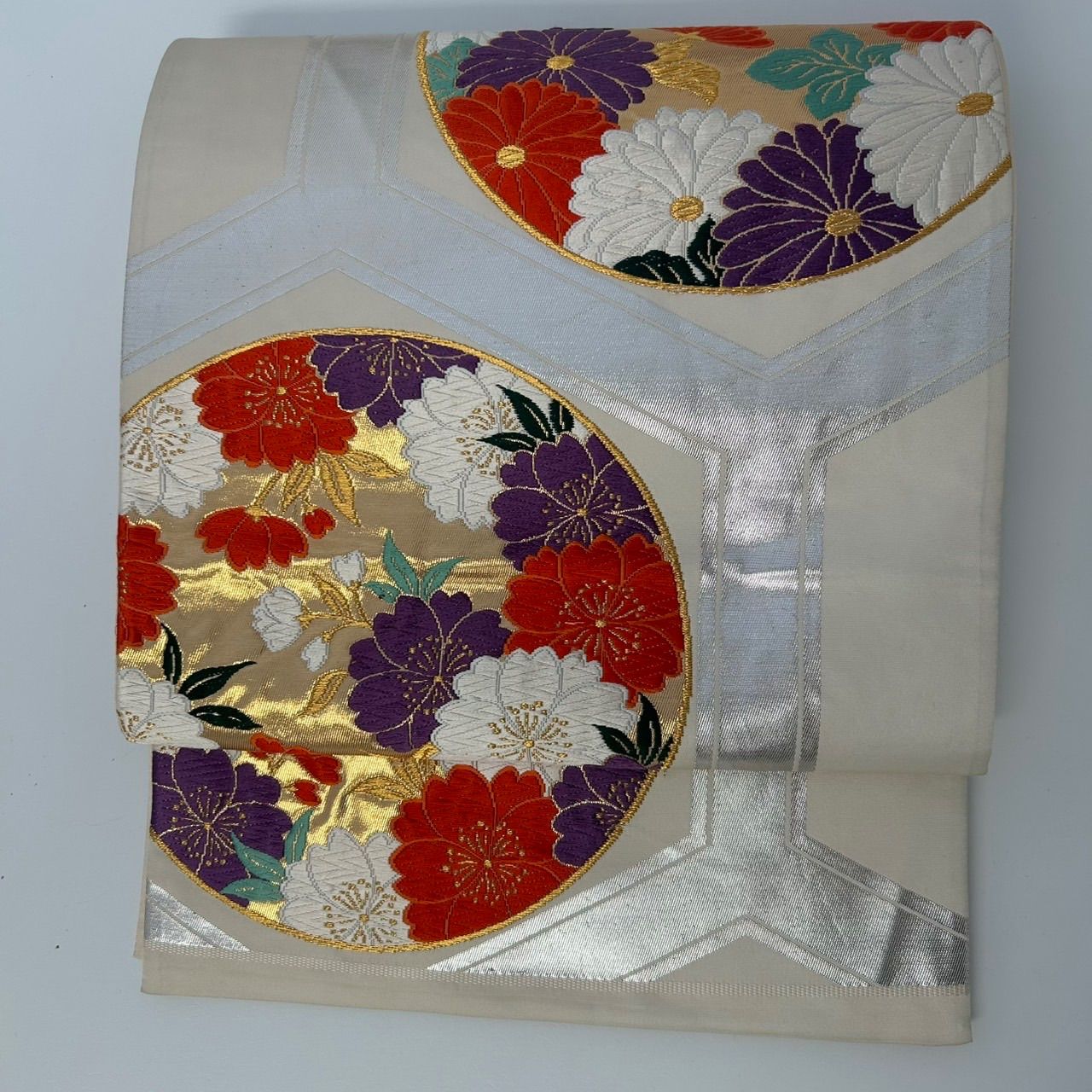 袋帯 唐織 丸に花柄 織り出し 正絹 着物 MA-2444 - メルカリ