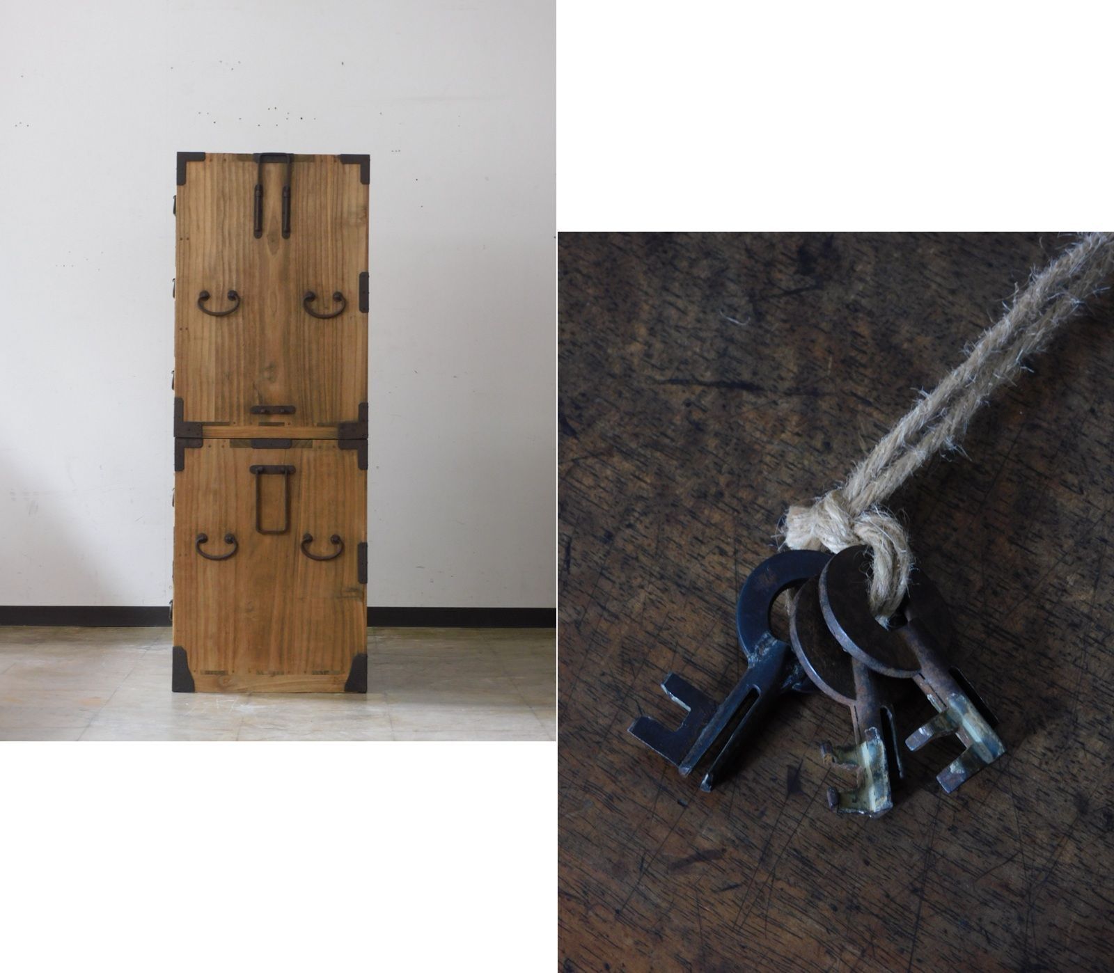 庄内地方 総桐製 丸金具 重ね 時代箪笥 鍵付き 五丁抽 HK-a-05738