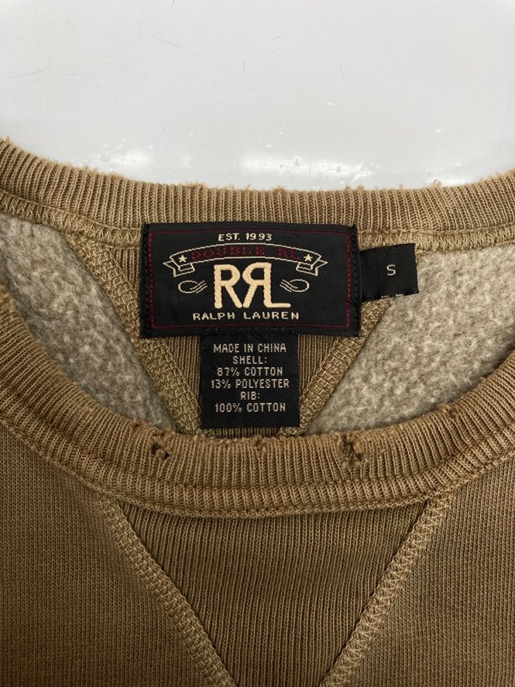 ダブルアールエル RRL S/S SWEATSHIRT 半袖 スウェットシャツ 31-B 両V 裏起毛 ダメージ加工 Ralph Lauren 茶 スウェット プリント ブラウン Sサイズ 104MT-2372