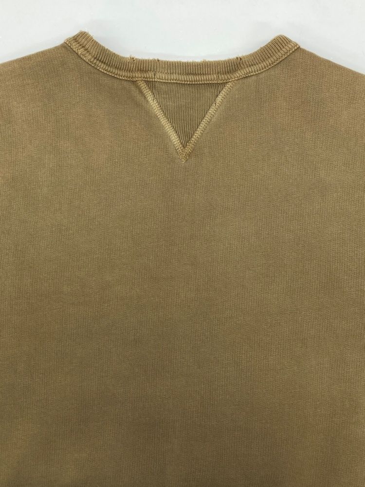 ダブルアールエル RRL S/S SWEATSHIRT 半袖 スウェットシャツ 31-B 両V 裏起毛 ダメージ加工 Ralph Lauren 茶 スウェット プリント ブラウン Sサイズ 104MT-2372