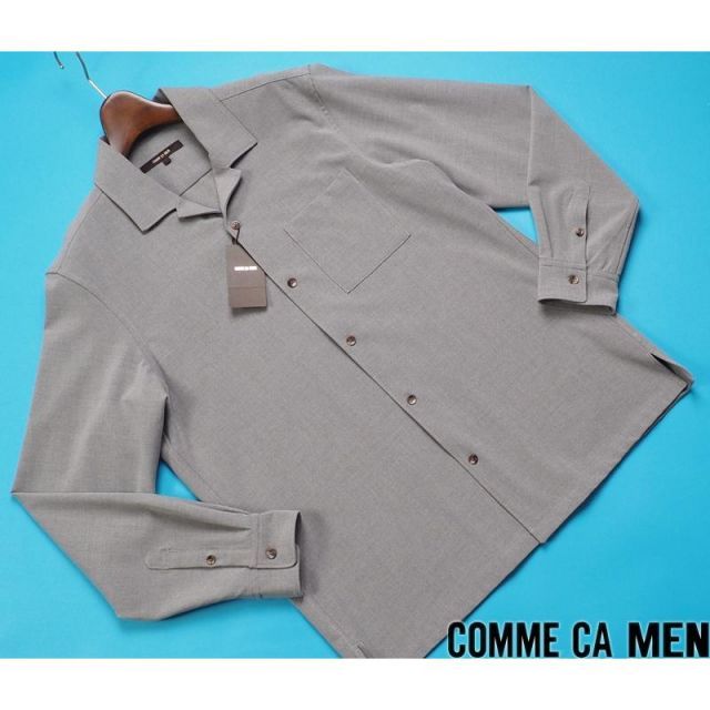 新品定価2万円 COMME CA MEN コムサメン オープンカラー シャツL灰(03) 19IE05
