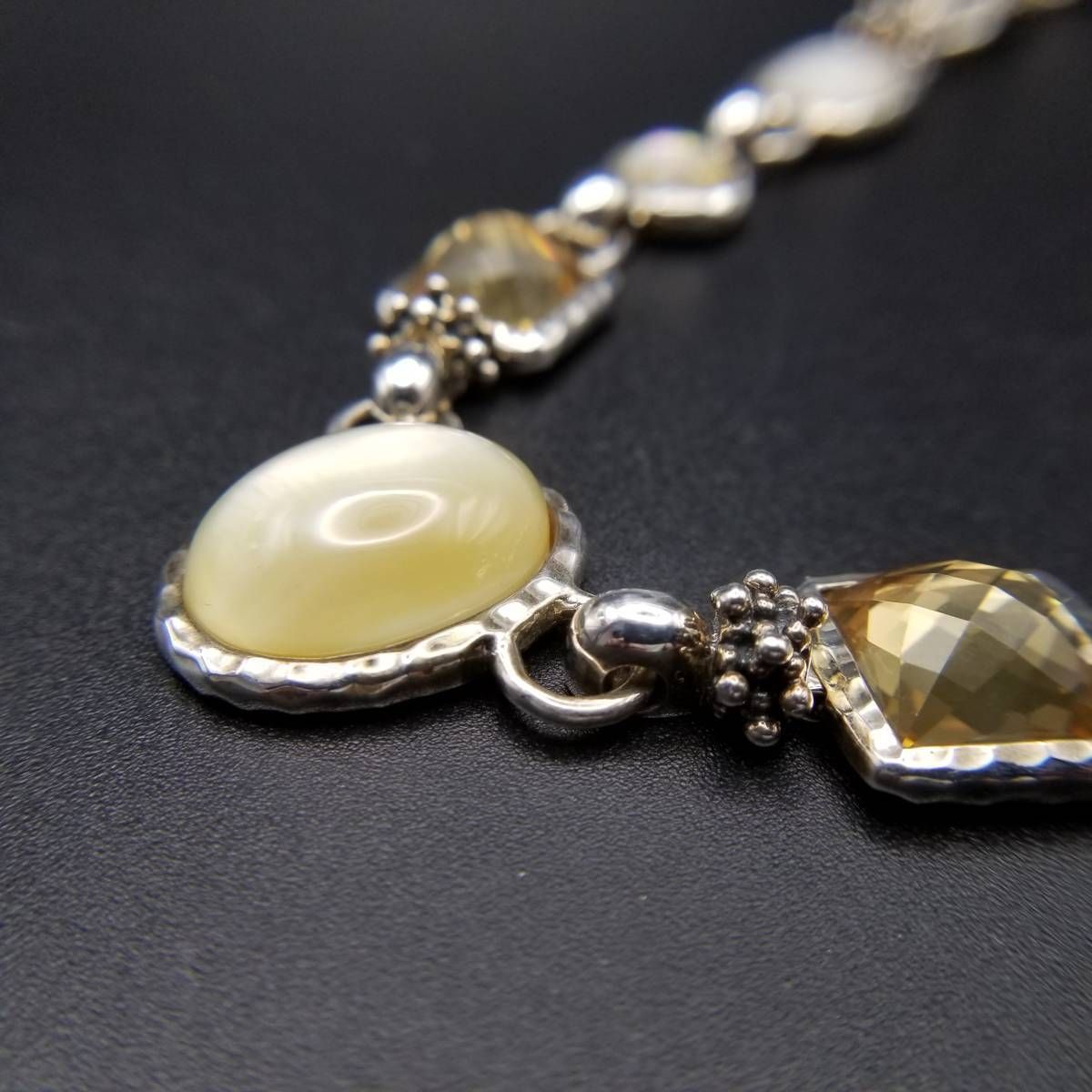  MICHAEL DAWKINS シトリン ダイヤ柄カット MOP 925 シルバー ヴィンテージ ネックレス キャビアビーズ 銀細工 デコラティブ Y 8-F ネックレス アクセサリー