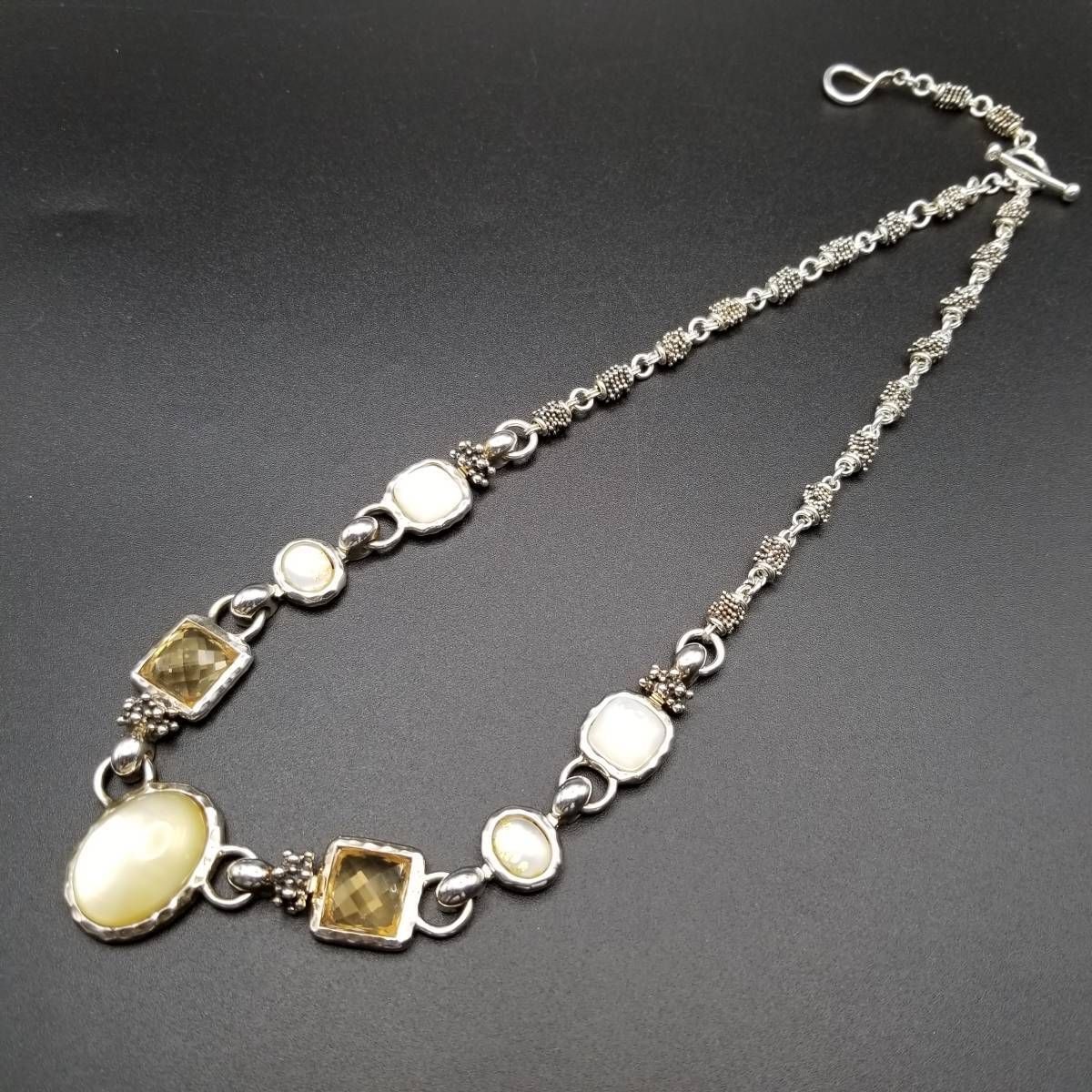 MICHAEL DAWKINS シトリン ダイヤ柄カット MOP 925 シルバー ヴィンテージ ネックレス キャビアビーズ 銀細工 デコラティブ Y 8-F