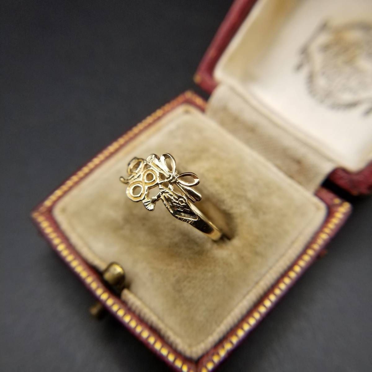 90 s K 10 イエローゴールド リボン ヴィンテージ 記念 リング 金 レトロ 指輪 華奢バンド