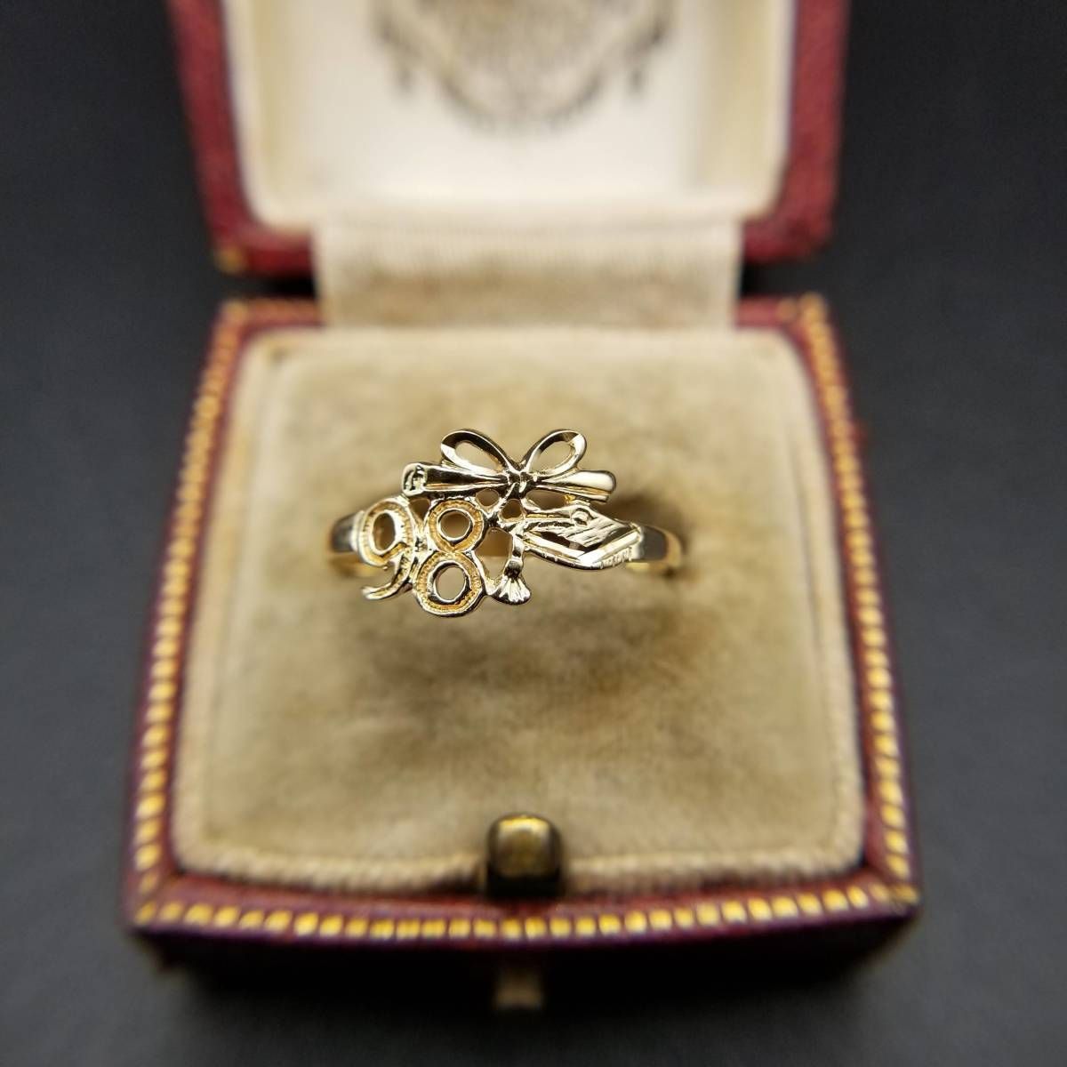 90 s K 10 イエローゴールド リボン ヴィンテージ 記念 リング 金 レトロ 指輪 華奢バンド