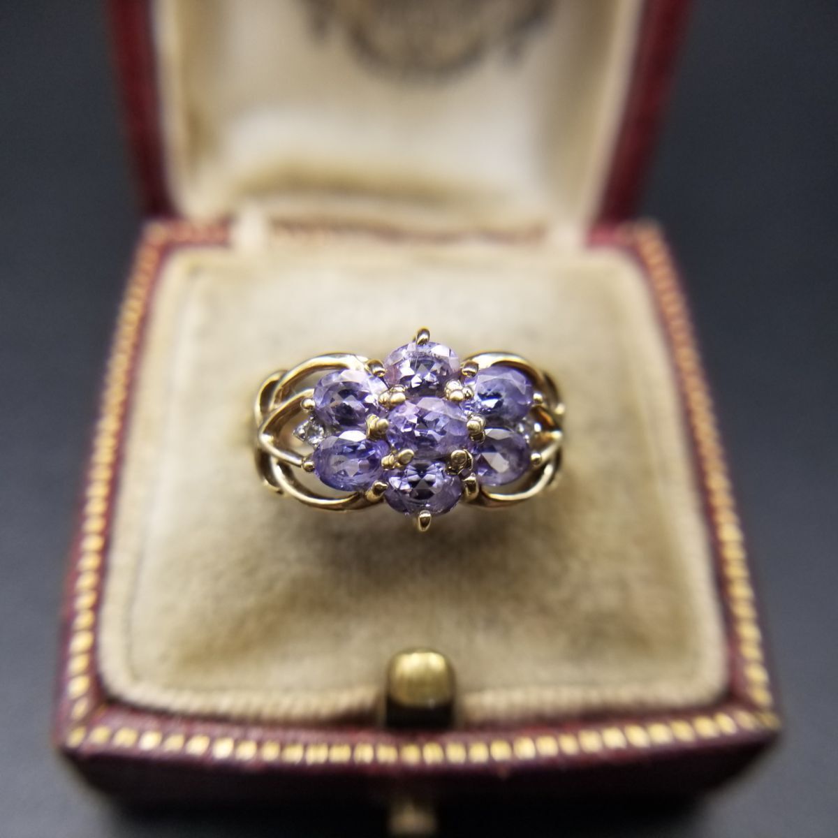 タンザナイト フローラル K 10 イエローゴールド ヴィンテージ フラワー リング 金 指輪 上品 エレガント