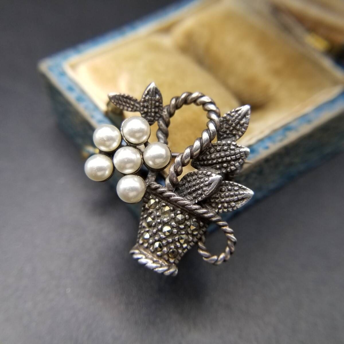 フラワーバスケット パール装飾 マーカサイト 925 シルバー フラワーバスケット パール装飾 マーカサイト 925 シルバー