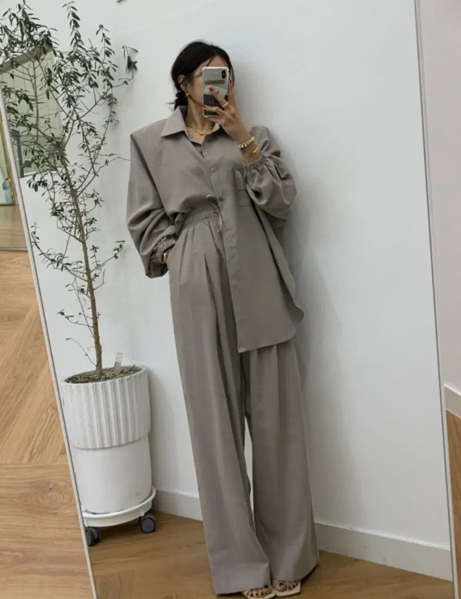 アデル サンド オーバーサイズ ツーウェイ シャツ パンツ セット ベージュ