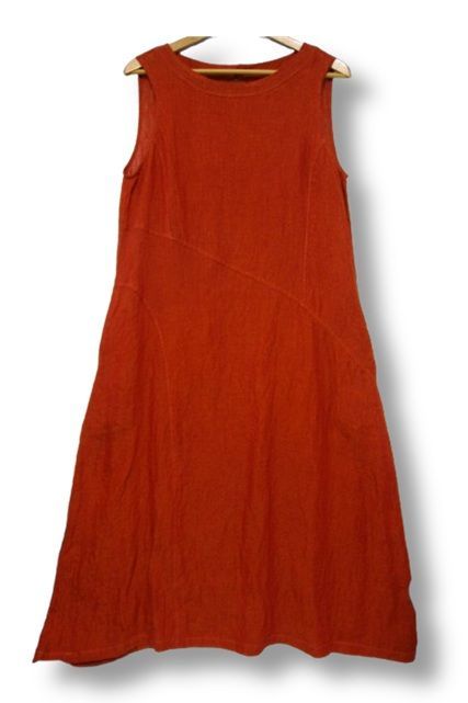 センソユニコ io comme イオコムイオ 麻 リネン100％ マキシ丈 ワンピース 切替デザイン オレンジブラウン Mサイズ38 春夏秋用 管理番号 251215 503 990