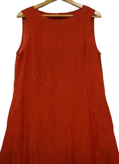 センソユニコ io comme イオコムイオ 麻 リネン100％ マキシ丈 ワンピース 切替デザイン オレンジブラウン Mサイズ38 春夏秋用 管理番号 -251215-503 990