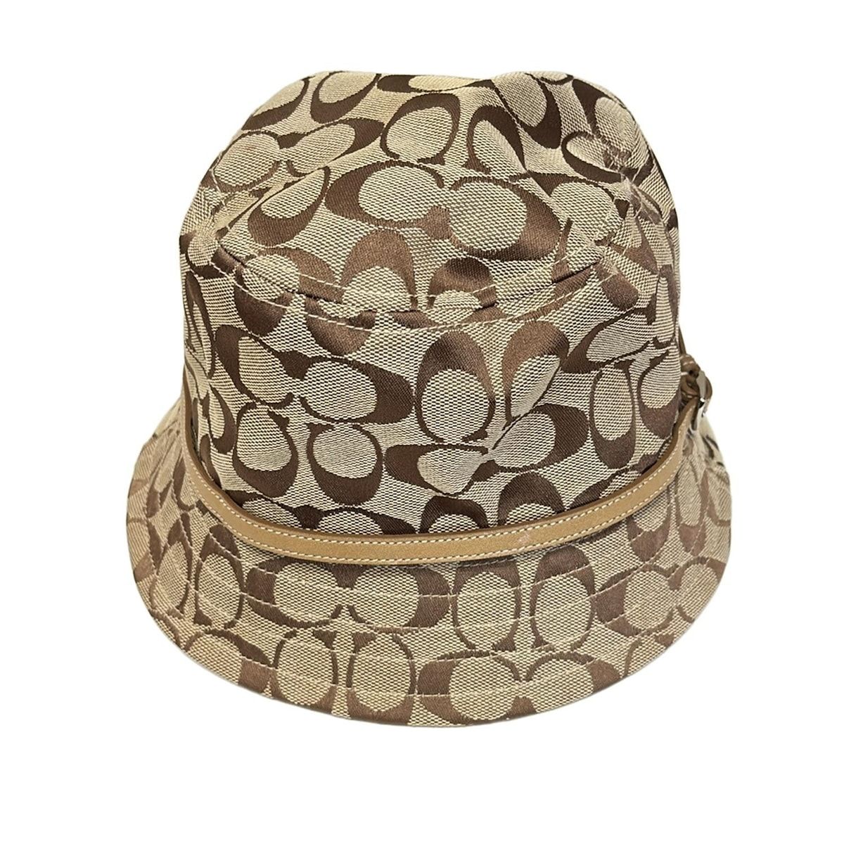 COACH コーチ ハット P S - カーキ×ライトブラウン シグネチャー柄 コットン レザー