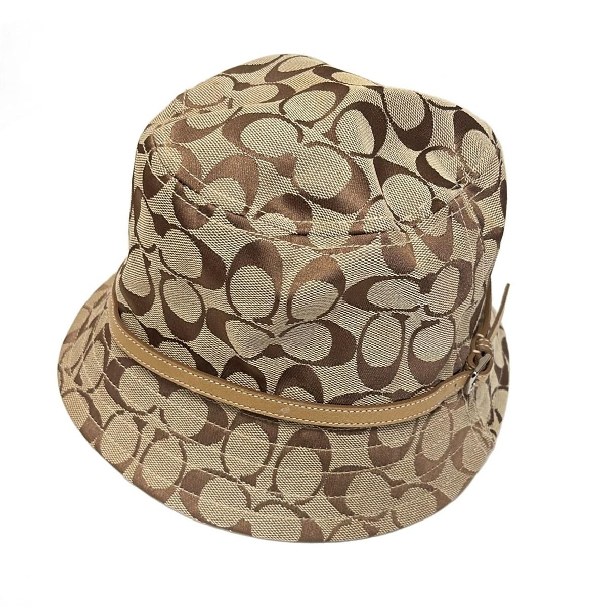 COACH コーチ ハット P S - カーキ×ライトブラウン シグネチャー柄 コットン レザー