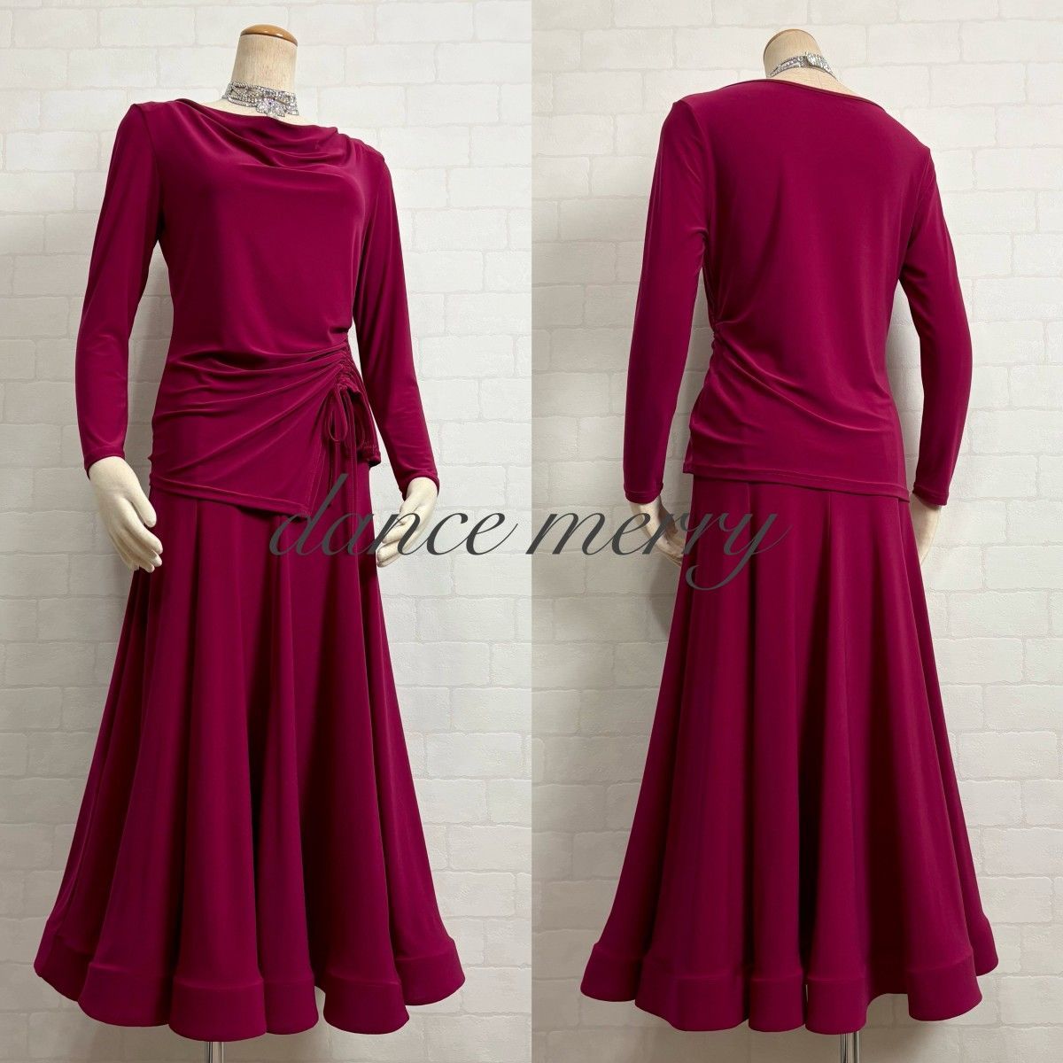 Lサイズ 新品 社交ダンス ツーピース 濃 ピンク セットアップ パーティ