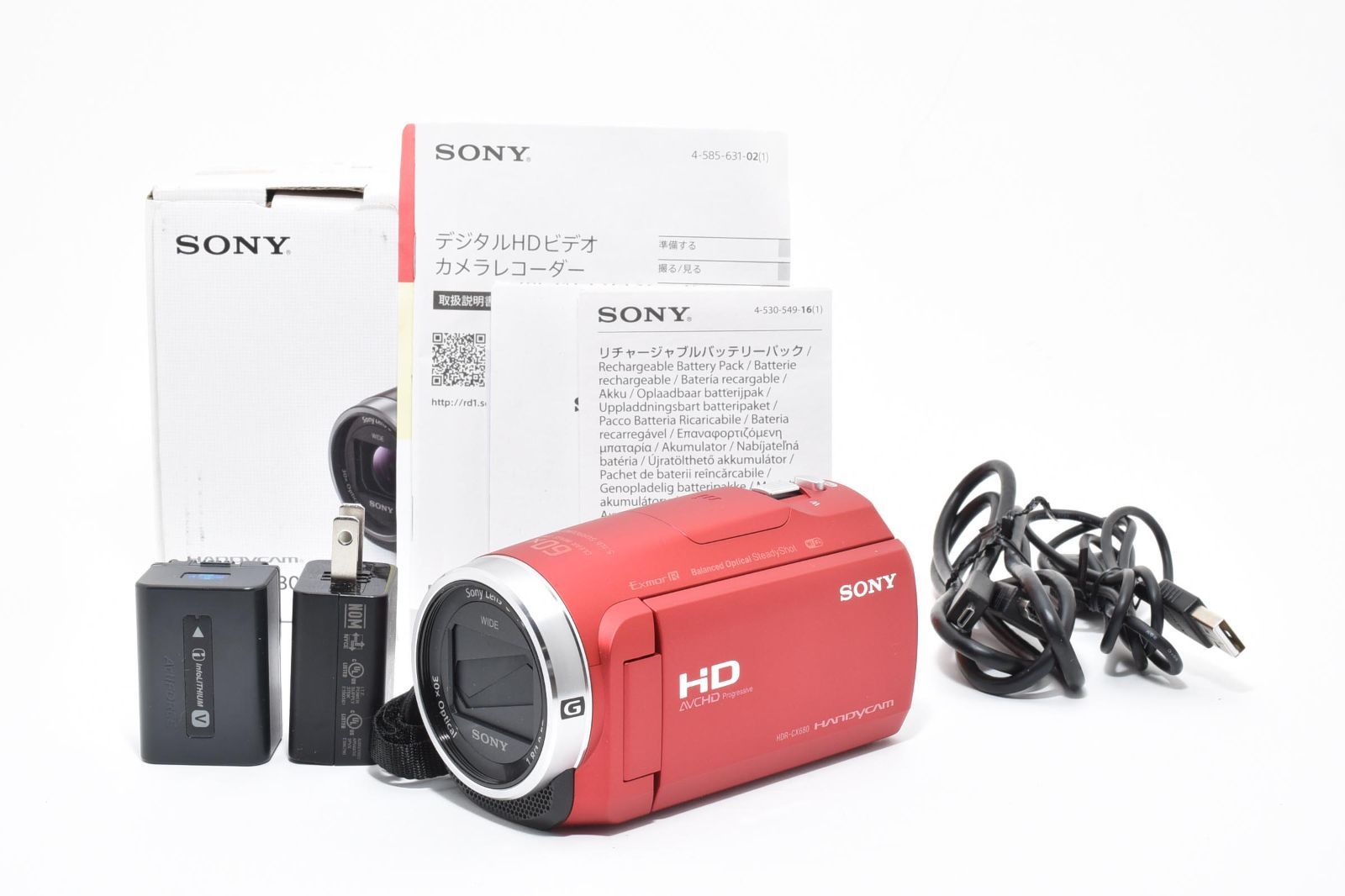 超 SONY HDR-CX 680 デジタルビデオカメラ HandyCam ハンディカム レッド 完備