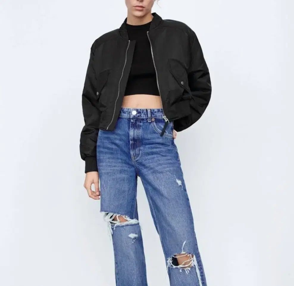 ZARA ザラ クロップド ブルゾン ジャケット ブラック - メルカリ