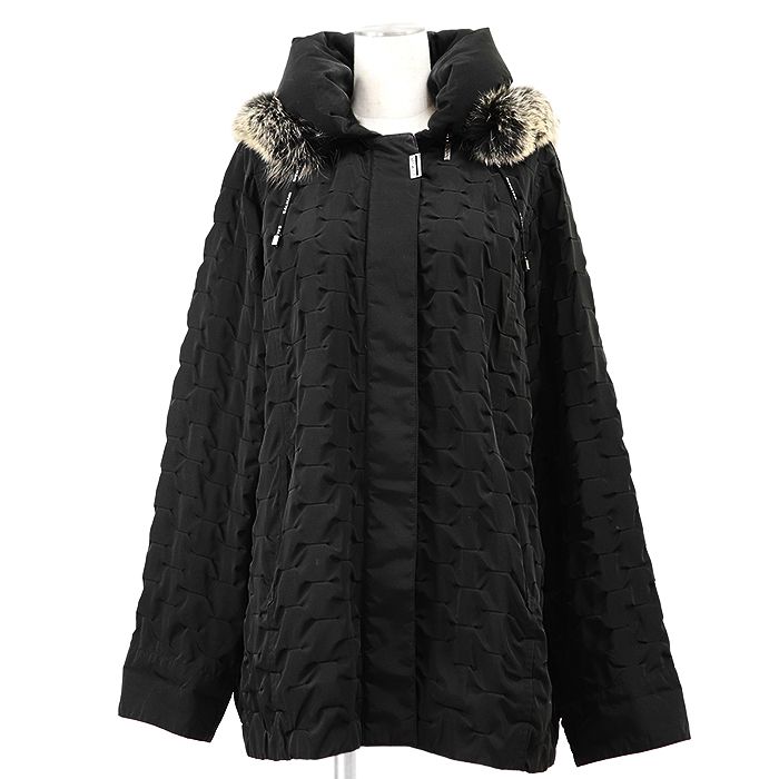 BALMAIN バルマン ダウンジャケット シグネチャー ロゴ パーツ キルティング フォックスファー 2 WAY デタッチャブル フードファー取り外し 軽量 アウター レディース サイズ M ブラック 黒 YF 101-75 F