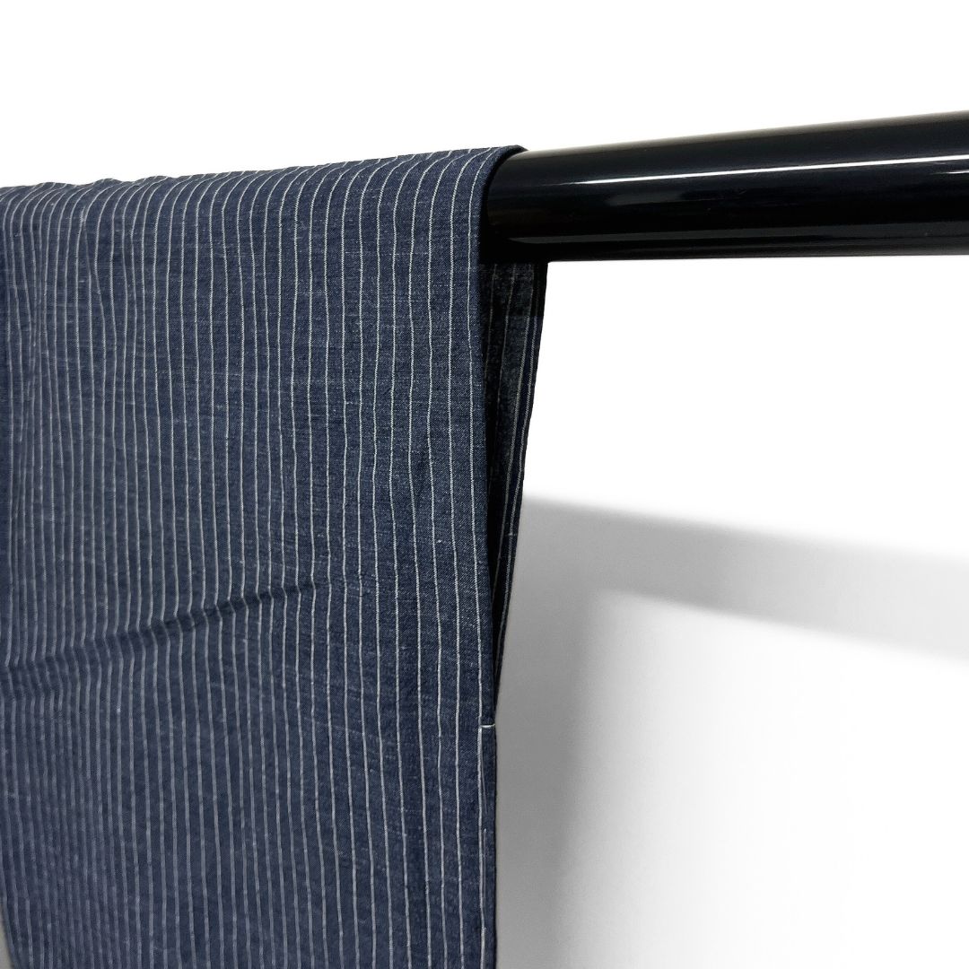  未着用 小紋 紬 単衣 バンブーリネン 縦縞 ネイビー 着物 123 b d ms 小紋 着物