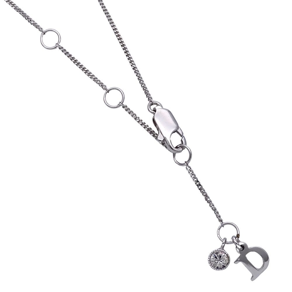 Christian Dior リボン ロゴ ネックレス ラインストーン シルバー Christian Dior クリスチャンディオール ロゴ リボン ラインストーン