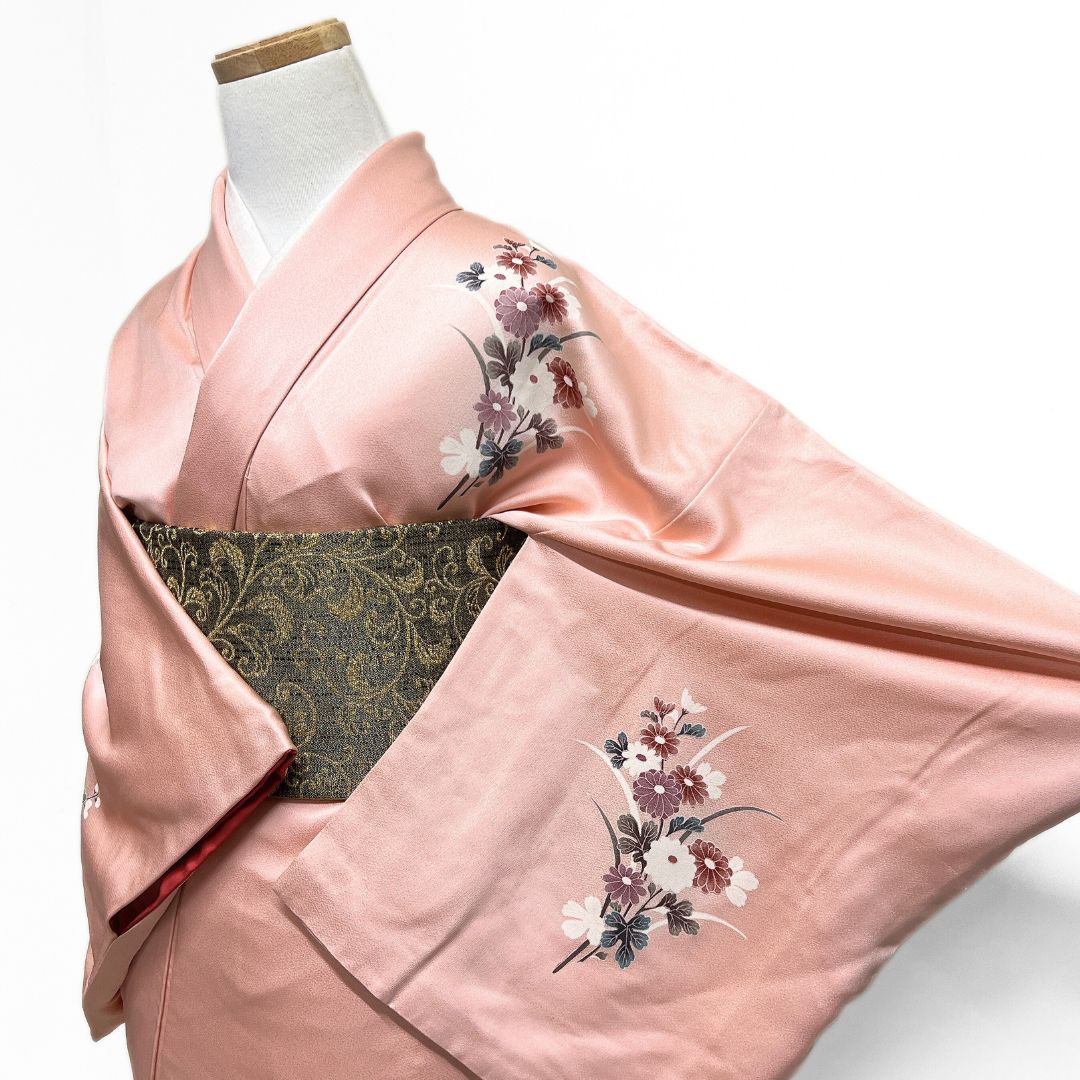 訪問着 金彩 銀彩 波 舟 記帳 花 紋無し 着物 123 b d ms