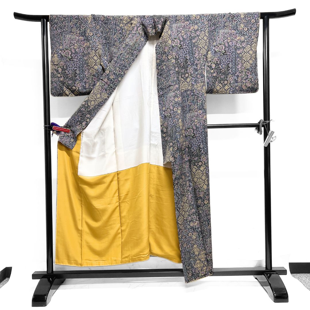  小紋 道長取り 重ね色紙 牡丹 菊 亀甲 着物 123 b d ms 小紋 着物