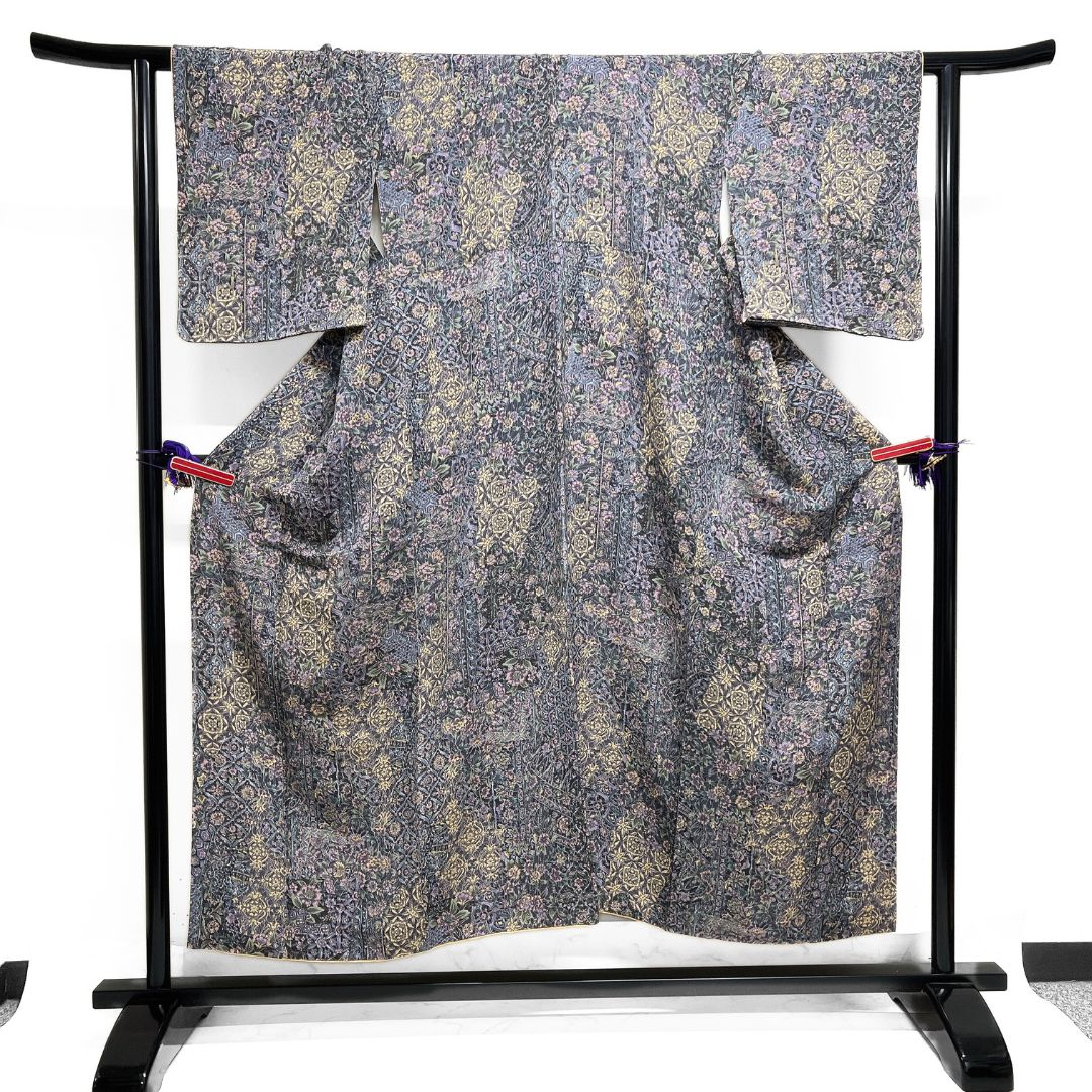 小紋 道長取り 重ね色紙 牡丹 菊 亀甲 着物 123 b d ms