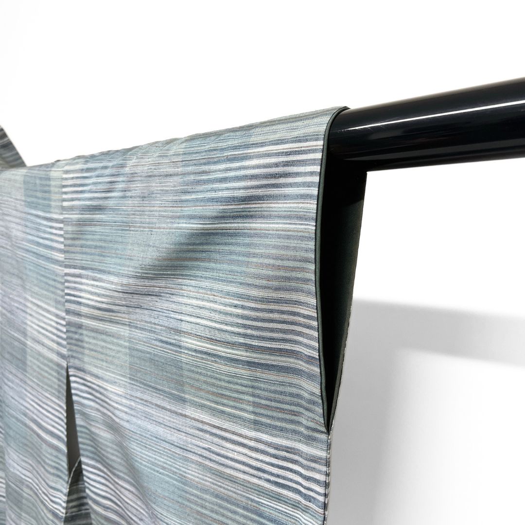  小紋 紬 縦縞 変わり市松 くすみ 着物 123 b d ms 小紋 着物