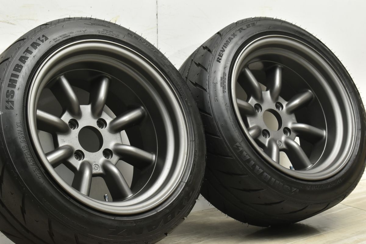 サイズ バリ溝 RS ワタナベ ８スポーク 16 in 9 J 13 PCD 114 3 4穴 製 シバタイヤ REVIMAX R 23 225 45 ハコスカ 外し