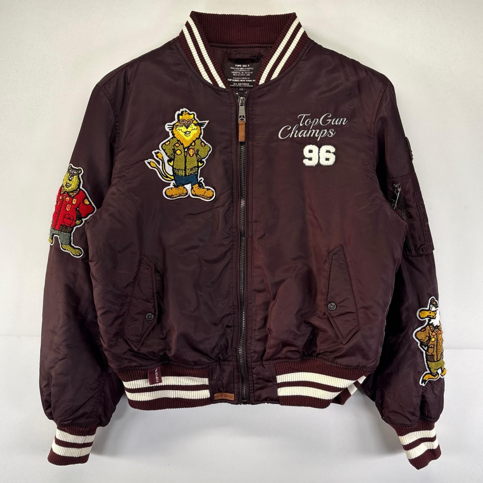 古着 トップガン  ナイロンジャケット MA-1 USAF フライトジャケット ワッペン 中綿 ミリタリー 2XL  ブラウン系 メンズ 古着 トップガン ナイロンジャケット MA-1 USAF フライトジャケット