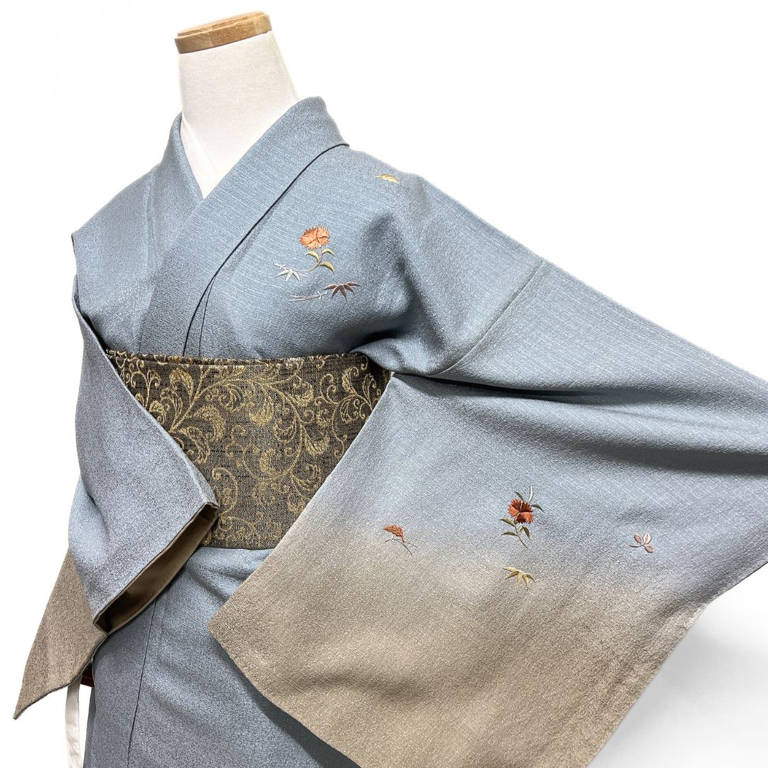 未着用 付け下げ 刺繍 御所車 松 竹 花 紋無し 着物 123 b d ms