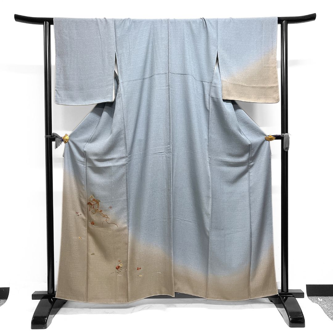 未着用 付け下げ 刺繍 御所車 松 竹 花 紋無し 着物 123 b d ms