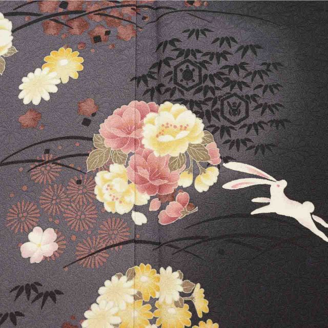 こ*ん様 正絹やまと謹製付下寺島しのぶ花丸文様兎 中古】 リサイクル着物 付下げ 附下げ 正絹 絹 Lサイズ 特選逸品 身丈