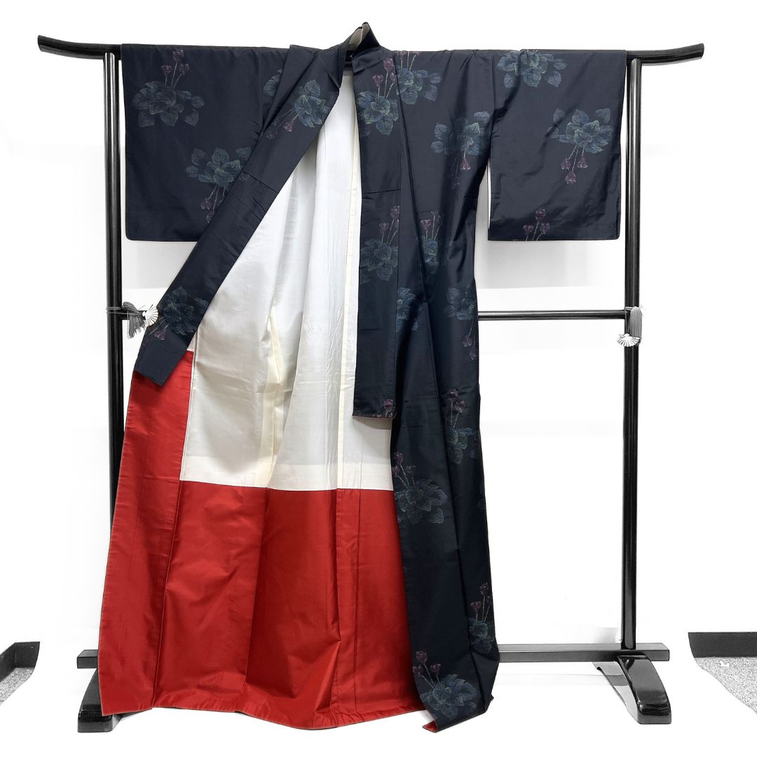 小紋 大島紬 地空き 花模様 リーフ 泥染 着物 123b d ms - メルカリ