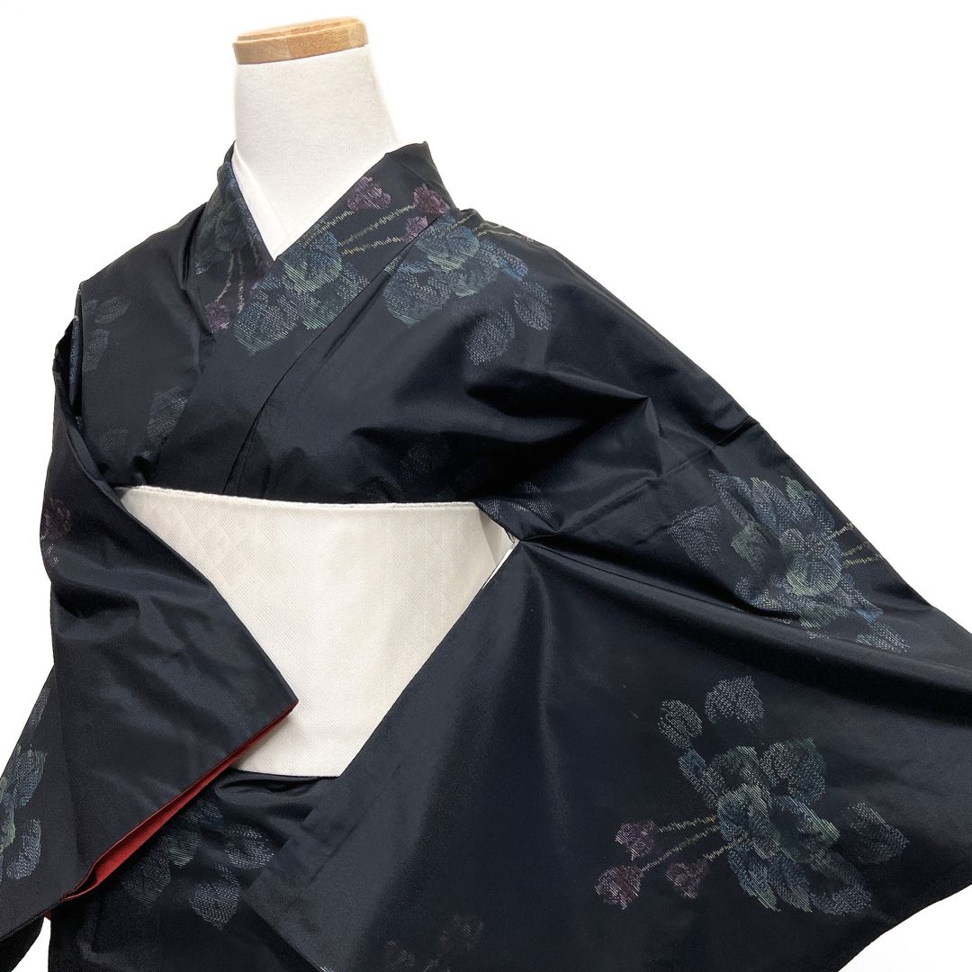 小紋 大島紬 地空き 花模様 リーフ 泥染 着物 123b d ms - メルカリ