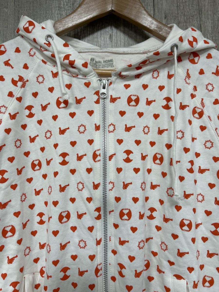 FINAL HOME ファイナルホーム 総柄 ジップアップ パーカー sizeM 白×オレンジ レディース