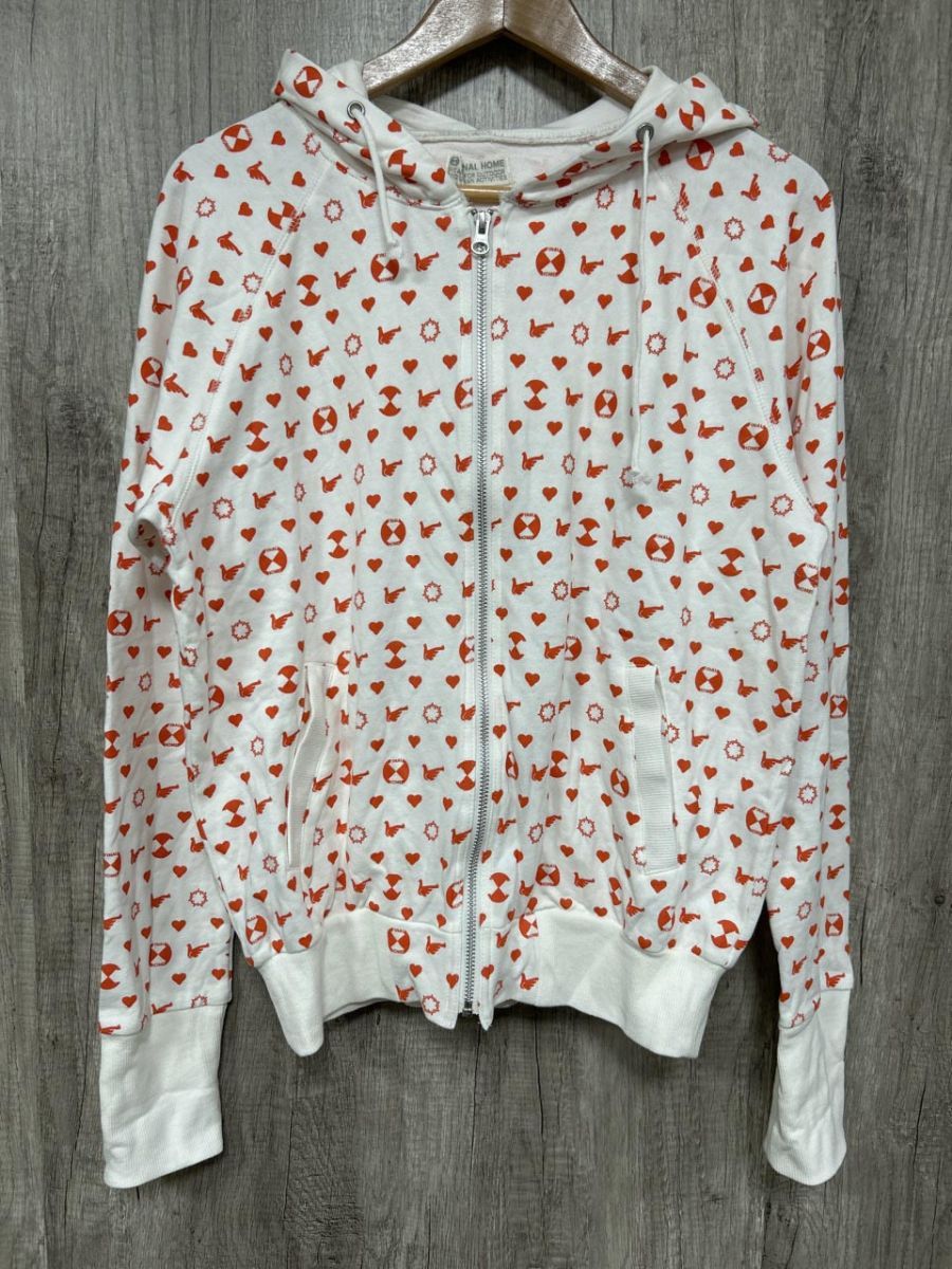 FINAL HOME ファイナルホーム 総柄 ジップアップ パーカー sizeM 白 オレンジ レディース