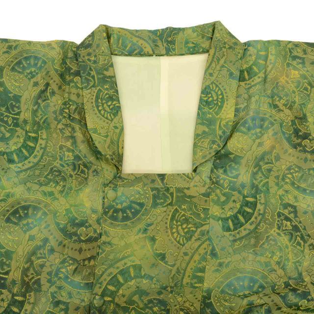  道行コート リサイクル着物 正絹 落款有り ふくれ織 ハイクオリティガード加工済 身丈 98.5 cm 裄丈 66.3 緑 鏡 ロング丈 SILK シルク リユース uu 2251 b その他 着物