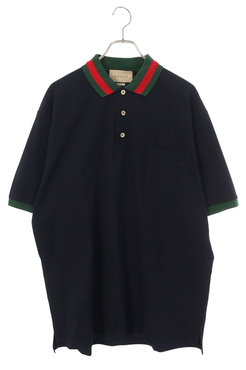 グッチ 701735 XJELJ ウェブストライプカラー半袖ポロシャツ メンズ