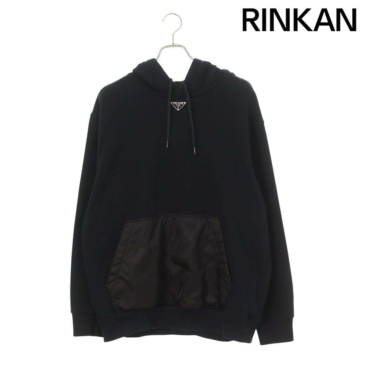 プラダ サイズ:M  UJL45B トライアングルロゴプレートナイロン切替スウェットパーカー 中古 OM10 プラダ UJL45B トライアングルロゴプレートナイロン切替スウェット