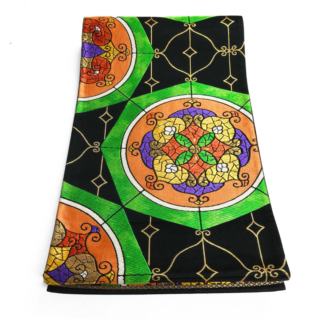 振袖帯 袋帯 華紋 ステンドグラス 縦縞 着物 123 b d ms