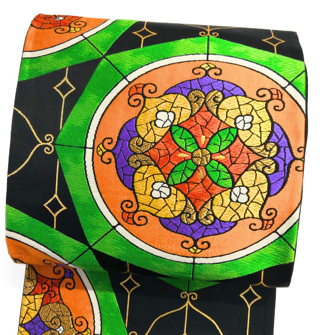 振袖帯 袋帯 華紋 ステンドグラス 縦縞 着物 123 b d ms