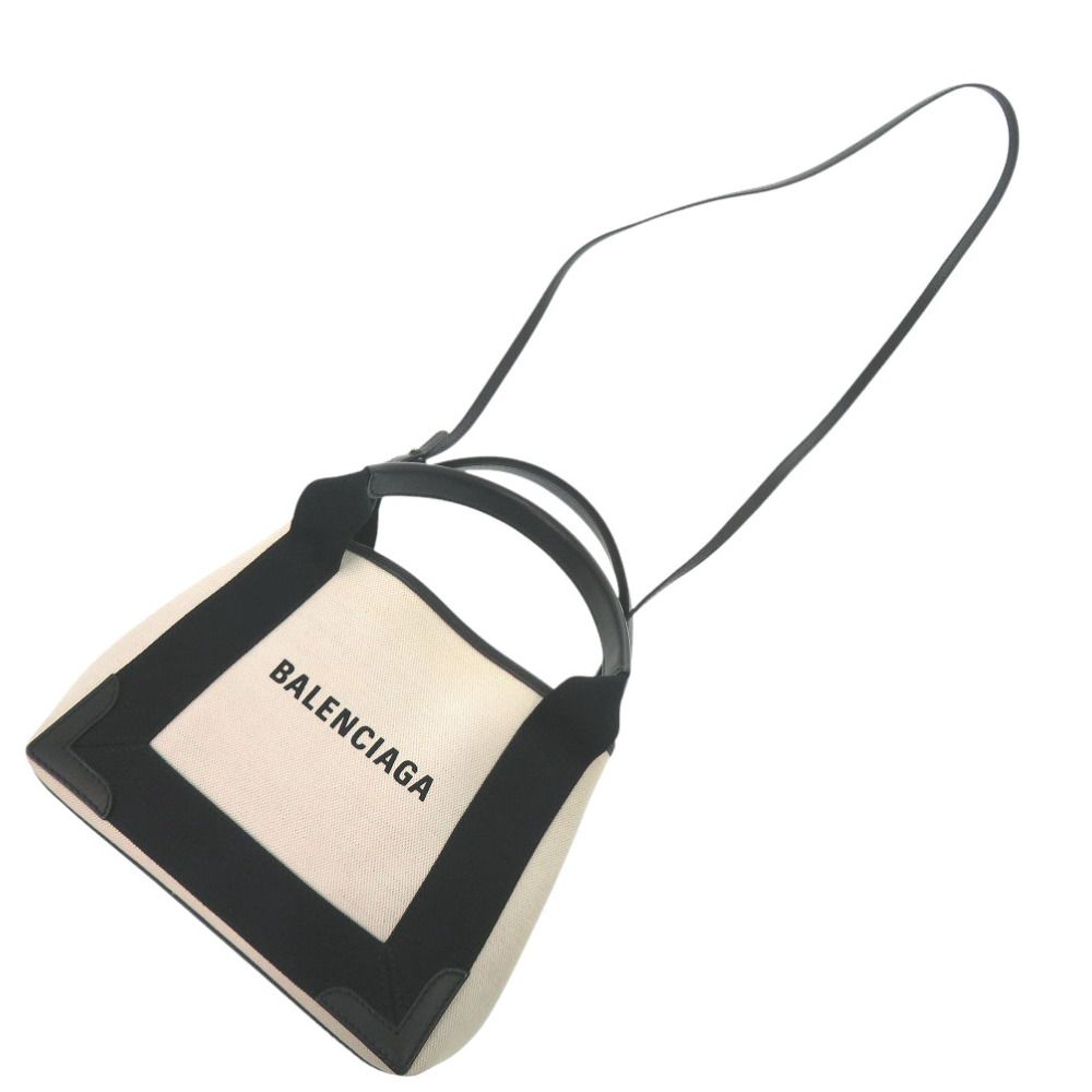 新品同様 バレンシアガ ネイビーカバス XS キャンバス レザー ライト