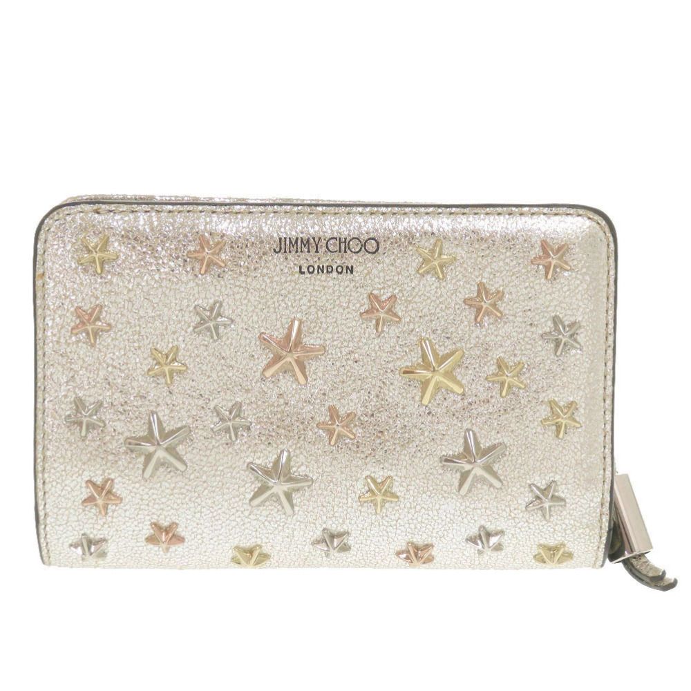 ジミーチュウ スター スタッズ レザー シルバー系 二つ折り財布 0444 JIMMY CHOO
