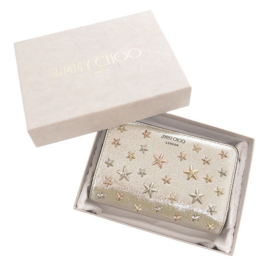 ジミーチュウ スター スタッズ レザー シルバー系 二つ折り財布 0444 JIMMY CHOO